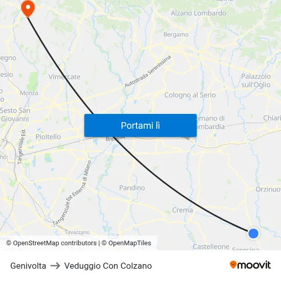 Genivolta to Veduggio Con Colzano map