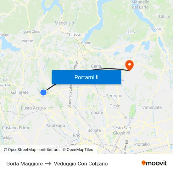 Gorla Maggiore to Veduggio Con Colzano map