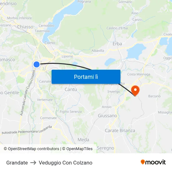 Grandate to Veduggio Con Colzano map