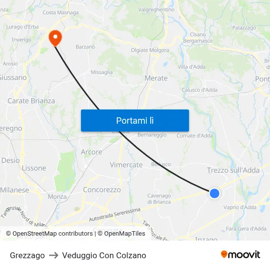 Grezzago to Veduggio Con Colzano map