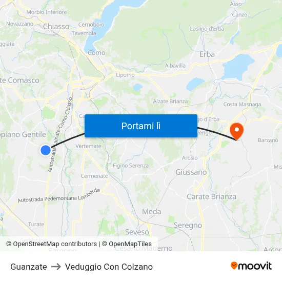 Guanzate to Veduggio Con Colzano map