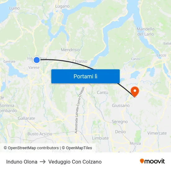 Induno Olona to Veduggio Con Colzano map