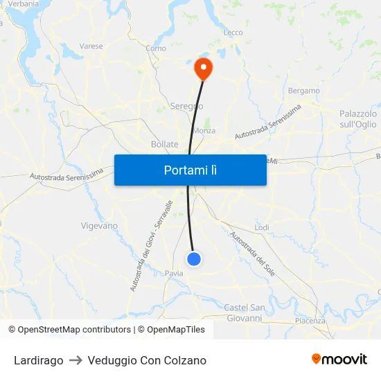 Lardirago to Veduggio Con Colzano map