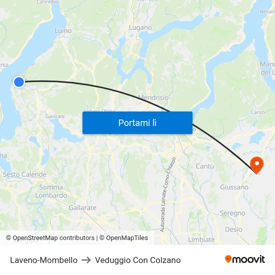 Laveno-Mombello to Veduggio Con Colzano map