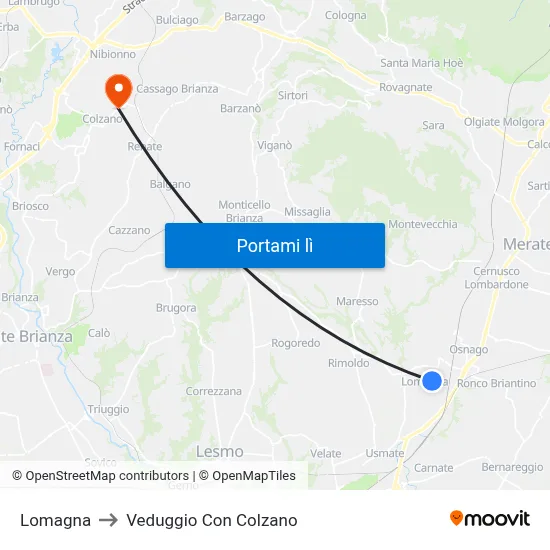 Lomagna to Veduggio Con Colzano map