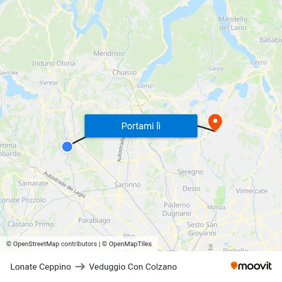 Lonate Ceppino to Veduggio Con Colzano map