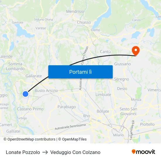 Lonate Pozzolo to Veduggio Con Colzano map