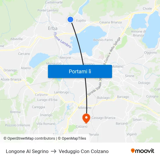 Longone Al Segrino to Veduggio Con Colzano map