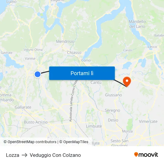 Lozza to Veduggio Con Colzano map