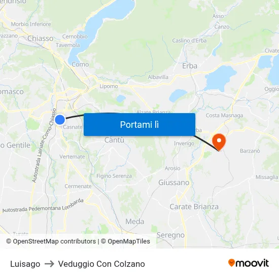 Luisago to Veduggio Con Colzano map