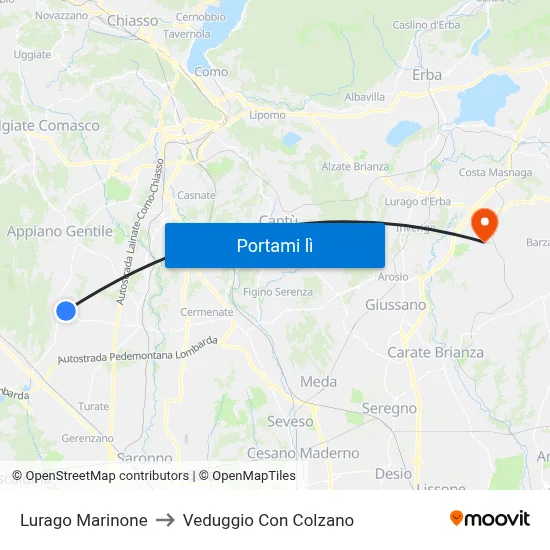 Lurago Marinone to Veduggio Con Colzano map