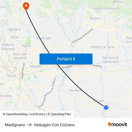 Madignano to Veduggio Con Colzano map
