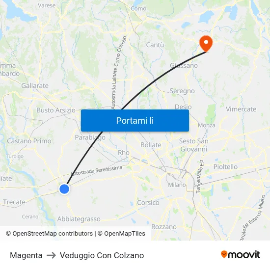 Magenta to Veduggio Con Colzano map