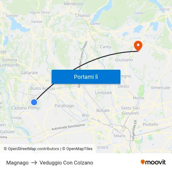 Magnago to Veduggio Con Colzano map