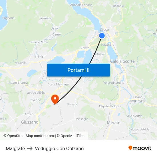 Malgrate to Veduggio Con Colzano map