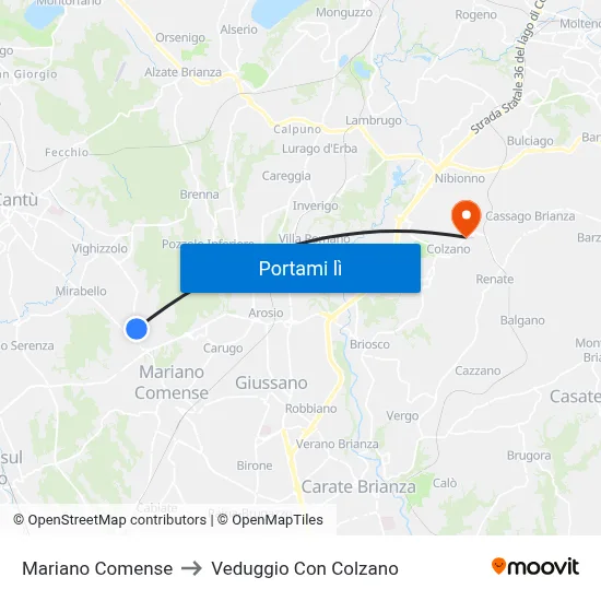 Mariano Comense to Veduggio Con Colzano map
