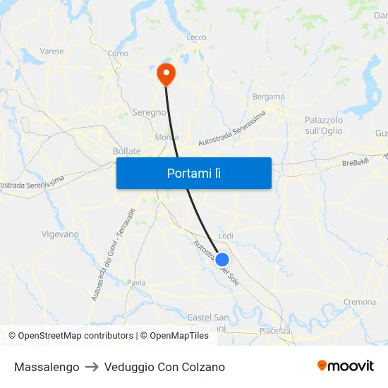 Massalengo to Veduggio Con Colzano map
