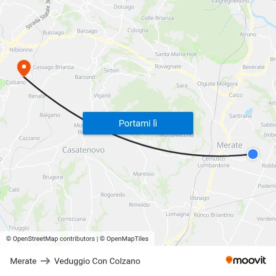 Merate to Veduggio Con Colzano map