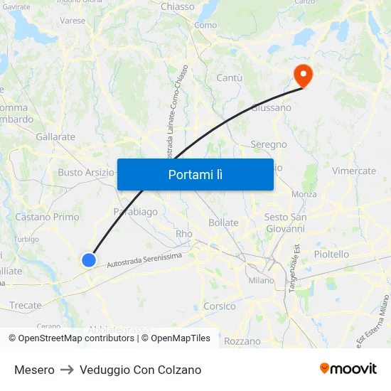 Mesero to Veduggio Con Colzano map