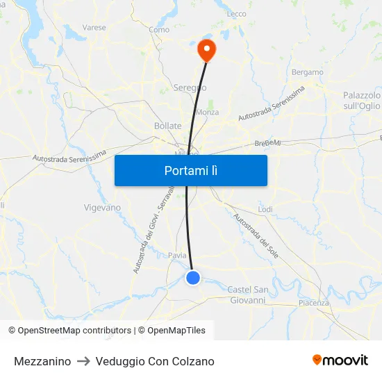 Mezzanino to Veduggio Con Colzano map