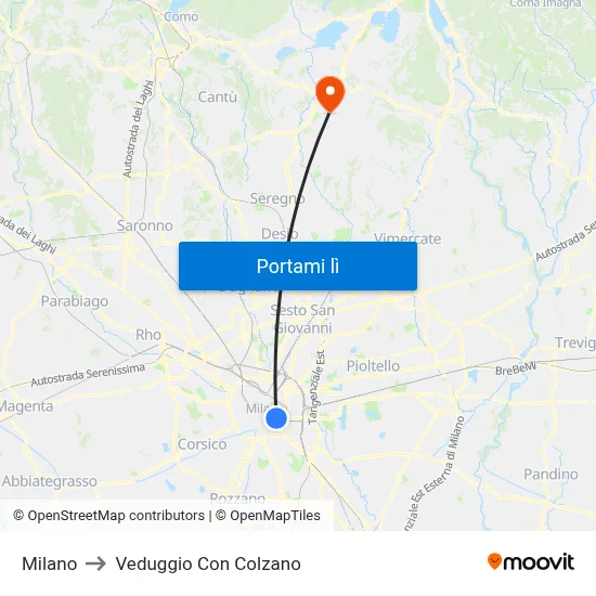 Milano to Veduggio Con Colzano map