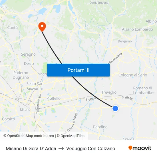 Misano Di Gera D' Adda to Veduggio Con Colzano map