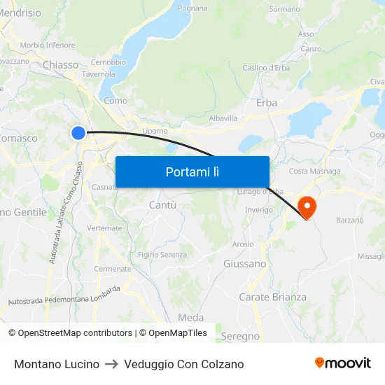 Montano Lucino to Veduggio Con Colzano map