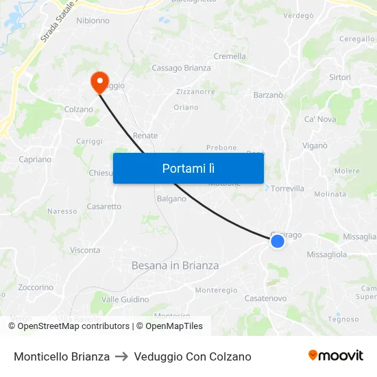 Monticello Brianza to Veduggio Con Colzano map