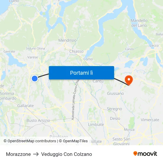 Morazzone to Veduggio Con Colzano map