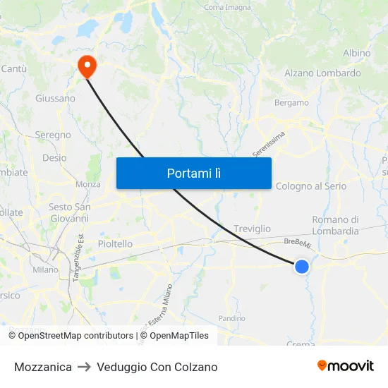 Mozzanica to Veduggio Con Colzano map