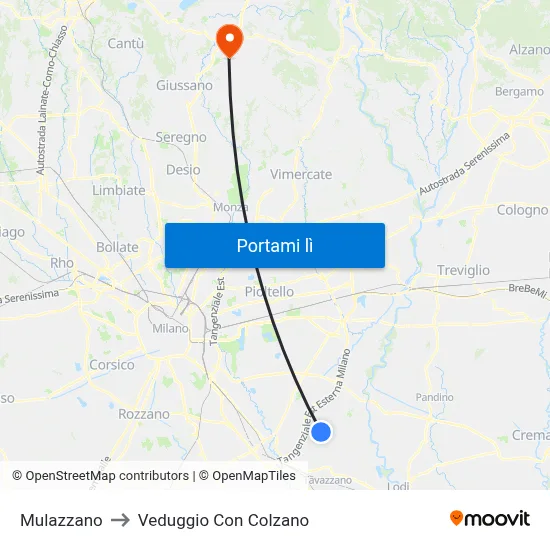 Mulazzano to Veduggio Con Colzano map