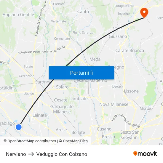Nerviano to Veduggio Con Colzano map