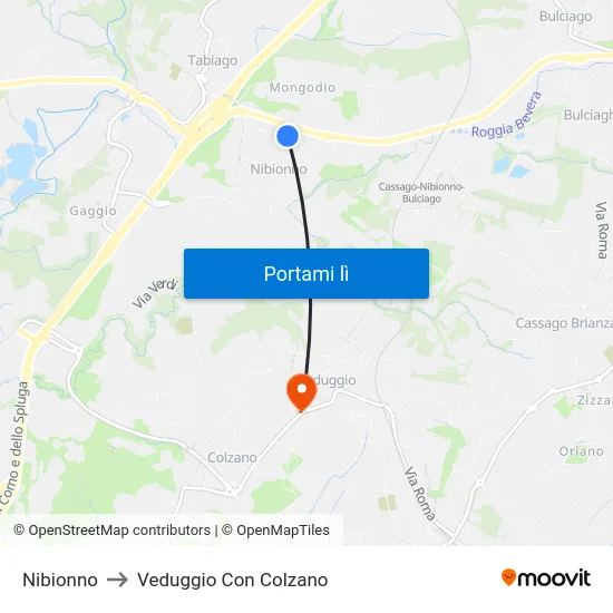 Nibionno to Veduggio Con Colzano map