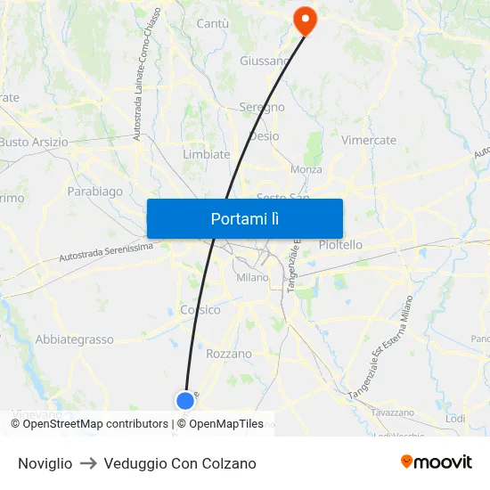 Noviglio to Veduggio Con Colzano map