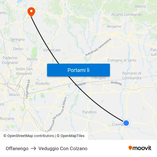 Offanengo to Veduggio Con Colzano map