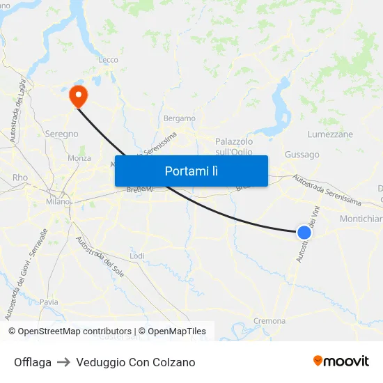 Offlaga to Veduggio Con Colzano map