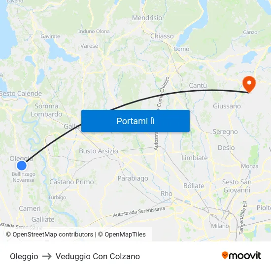 Oleggio to Veduggio Con Colzano map