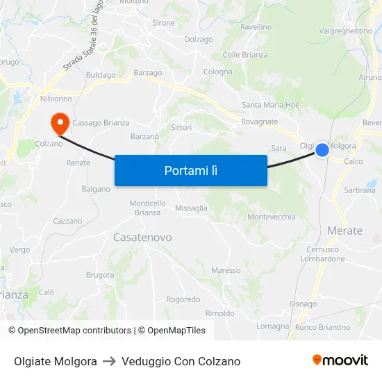 Olgiate Molgora to Veduggio Con Colzano map