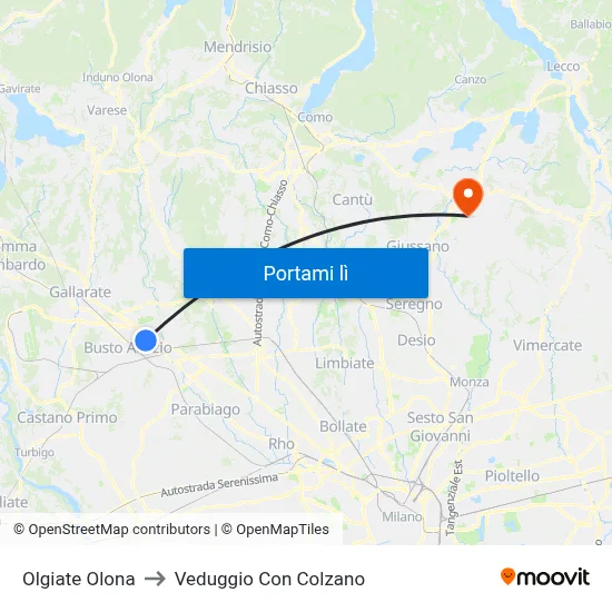 Olgiate Olona to Veduggio Con Colzano map