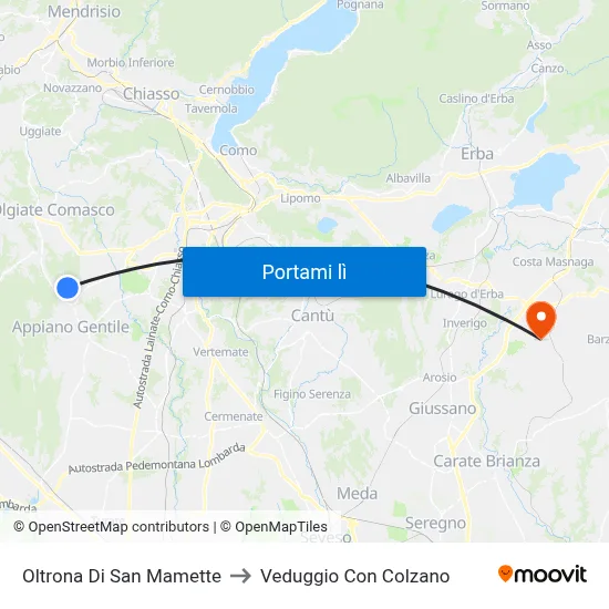 Oltrona Di San Mamette to Veduggio Con Colzano map