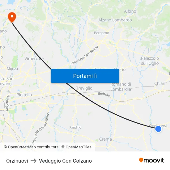 Orzinuovi to Veduggio Con Colzano map