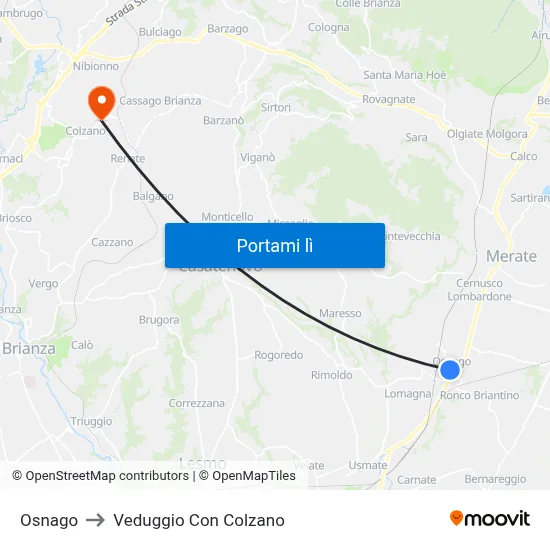 Osnago to Veduggio Con Colzano map