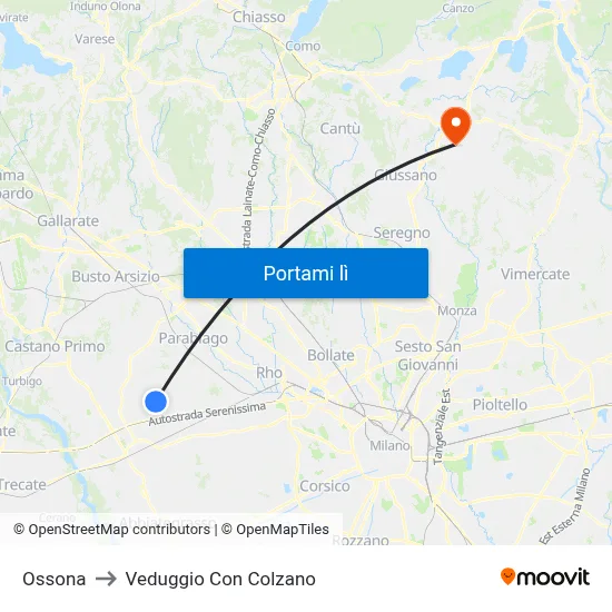 Ossona to Veduggio Con Colzano map