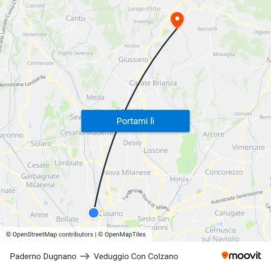 Paderno Dugnano to Veduggio Con Colzano map