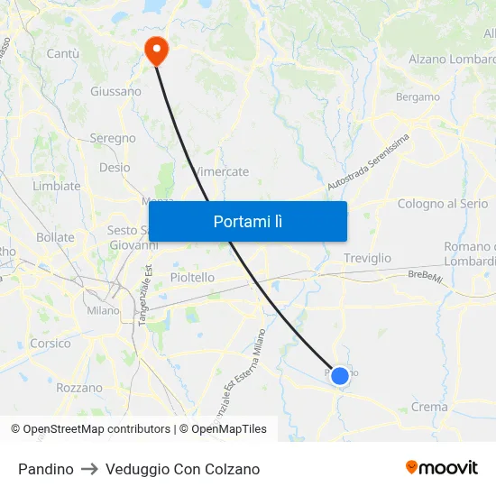 Pandino to Veduggio Con Colzano map