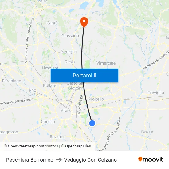 Peschiera Borromeo to Veduggio Con Colzano map