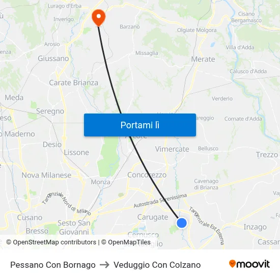 Pessano Con Bornago to Veduggio Con Colzano map
