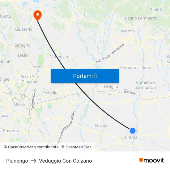 Pianengo to Veduggio Con Colzano map