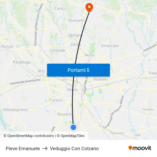 Pieve Emanuele to Veduggio Con Colzano map