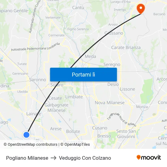 Pogliano Milanese to Veduggio Con Colzano map